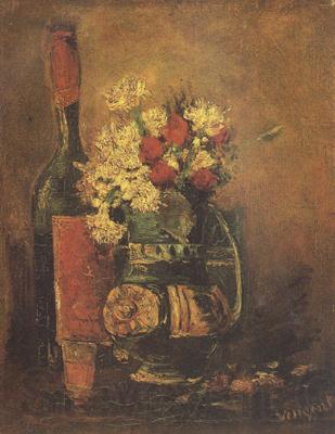Vincent Van Gogh Vase with Carnation and Roses and a Bottle (nn04)